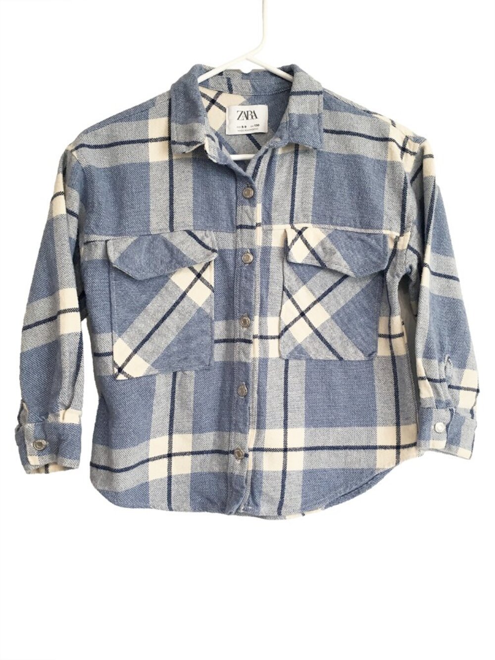 Zara Blue & White Girls Flannel Size 8-9 Yrs